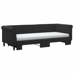 vidaXL Slaapbank onderschuifbed en matrassen 80x200 cm fluweel zwart