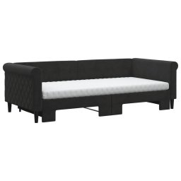 vidaXL Slaapbank onderschuifbed en matrassen 90x200 cm fluweel zwart