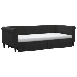vidaXL Slaapbank met onderschuifbed en lades 90x200 cm fluweel zwart