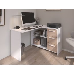 Hoekbureau INFINITY 3 lades wit/jackson eik
