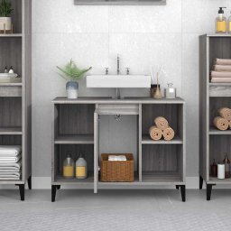 vidaXL Wastafelkast 80x33x60 cm bewerkt hout grijs sonoma eikenkleurig