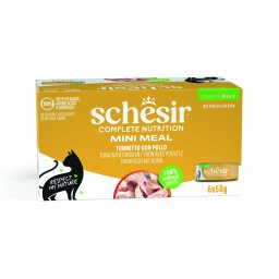 Voordeelverpakking 24x50g Schesir Complete Nutrition in gelei tonijn met kip nat kattenvoer