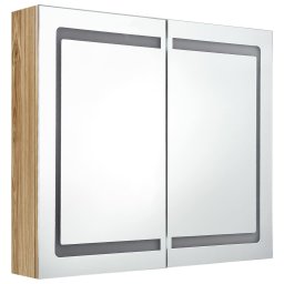 vidaXL Badkamerkast met spiegel en LED 80x12x68 cm eikenkleurig