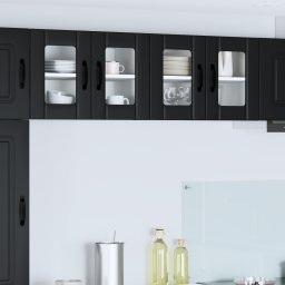 vidaXL Wandglas cabinet LUCCA 2 st Zwart Bewerkt hout