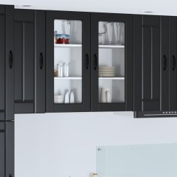 vidaXL Wandglas cabinet LUCCA 2 st Zwart Bewerkt hout
