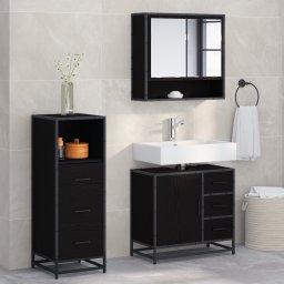 vidaXL Badkamermeubelset 3 st Zwart Eiken 65 x 33 x 60 cm Bewerkt hout