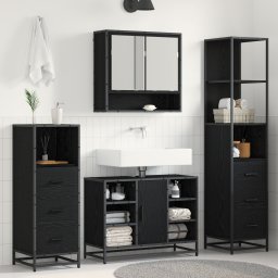 vidaXL Badkamermeubelset 4 st Zwart Eiken 80 x 33 x 60 cm Bewerkt hout