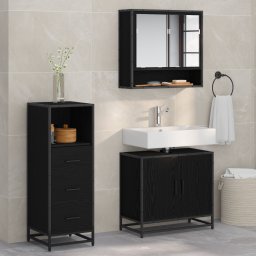 vidaXL Badkamermeubelset 3 st Zwart Eiken 65 x 33 x 60 cm Bewerkt hout