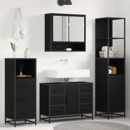 vidaXL Badkamermeubelset 4 st Zwart Eiken 80 x 33 x 60 cm Bewerkt hout