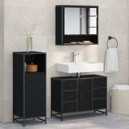 vidaXL Badkamermeubelset 3 st Zwart Eiken 80 x 33 x 60 cm Bewerkt hout