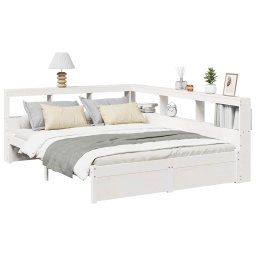 vidaXL Bed met boekenkast zonder matras grenenhout wit 140x190 cm