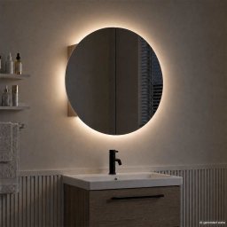 vidaXL Badkamerkast met ronde spiegel en LED 47x47x17,5 cm eiken