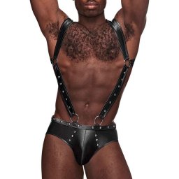 Male Power Uranus - Harness Style Open Back Jock Briefs met Suspender Straps - L/XL - Zwart