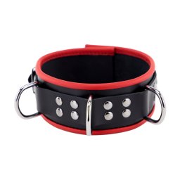Red Leather Leren Ketting 3 D Ringen - Rood/Zwart