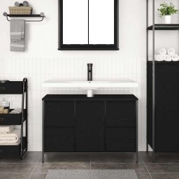 vidaXL Wastafelkast met lades 90x34,5x60 cm zwart eikenkleurig