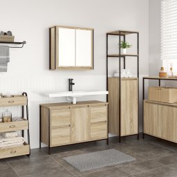vidaXL Badkamermeubelset 2 st Sonoma Eiken en Zwart 36 x 35 x 165 cm