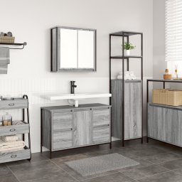 vidaXL Badkamermeubelset 2 st Grijs Sonoma en Zwart 36 x 35 x 165 cm
