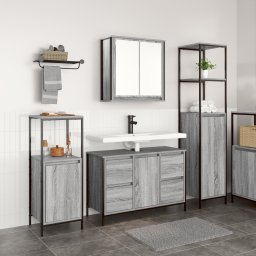vidaXL Badkamermeubelset 3 st Grijs Sonoma en Zwart 36 x 35 x 165 cm