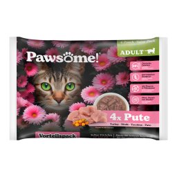 4x85g Pawsome Adult Cat met kalkoen natvoer voor katten