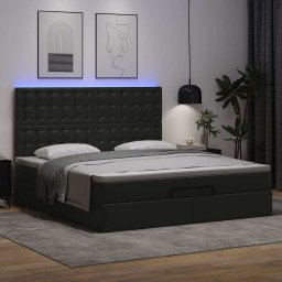 vidaXL Ottoman bed met matrassen en LED's 200x200cm kunstleer zwart