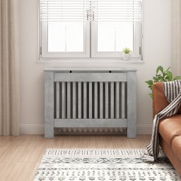 vidaXL Radiatorafdekking Betongrijs 112 x 19 x 81,5 cm Bewerkt hout