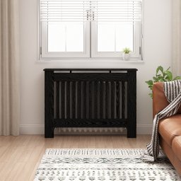 vidaXL Radiatorafdekking Zwart eiken 112 x 19 x 81,5 cm Bewerkt hout