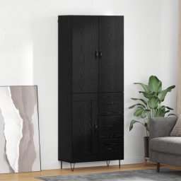 vidaXL Hoge kast met lade 2 stuks Zwart Eiken Geëngineerd hout en glas