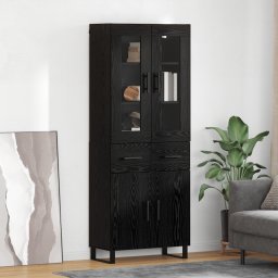 vidaXL Hoge kast met lade 2 pcs Zwart Eiken Geengineerd Hout en Glas