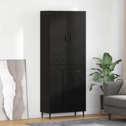 vidaXL Hoge kast met lade 2 pcs Zwart eiken Geengineerd Hout en Glas