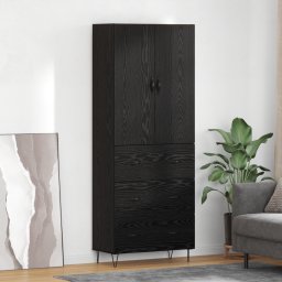 vidaXL Hoge kast met lade 2 stuks Zwart Eiken Geëngineerd hout en glas