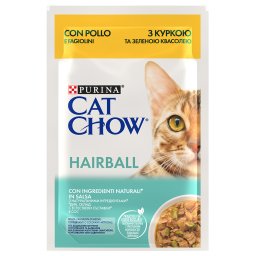 Sparpaket: 52x85g Cat Chow Hairball Kip & Sperziebonen natvoer kat