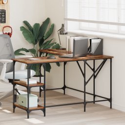 vidaXL Bureau Oud Hout 139 x 139 x 75 cm Bewerkt hout