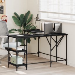 vidaXL Bureau Zwart Eiken 139 x 139 x 75 cm Bewerkt hout