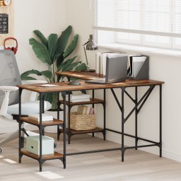 vidaXL Bureau Oud Hout 139 x 139 x 75 cm Bewerkt hout