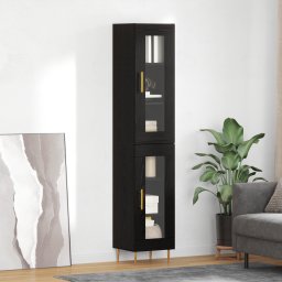 vidaXL Hoge kast 2 pcs Zwart Eiken Glas
