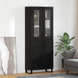 vidaXL Hoge kast met lade 2 pcs Zwart Eiken Geengineerd Hout en Glas