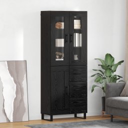 vidaXL Hoge kast met lade 2 pcs Zwart Eiken Geengineerd Hout en Glas