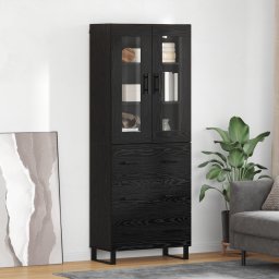 vidaXL Hoge kast met lade 2 pcs Zwart Eiken Geengineerd Hout en Glas