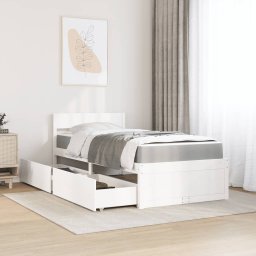 vidaXL Bed met lades en matras massief grenenhout wit 100x200 cm