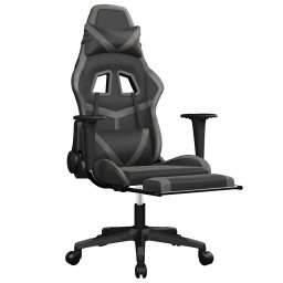 vidaXL Massage gamestoel met voetensteun kunstleer zwart en grijs