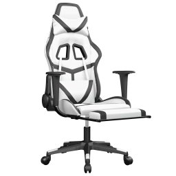 vidaXL Massage gamestoel met voetensteun kunstleer wit en zwart