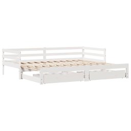 vidaXL Slaapbank met lades 90x200 cm massief grenenhout wit