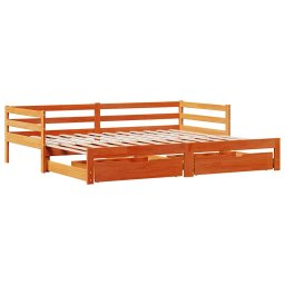 vidaXL Slaapbank onderschuifbed en lades 80x200 cm grenenhout wasbruin