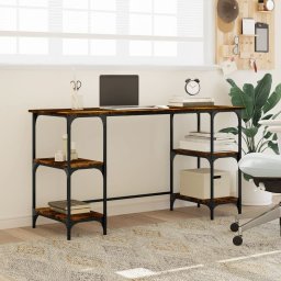 vidaXL Bureau 140x50x75 cm metaal en bewerkt hout gerookt eikenkleurig
