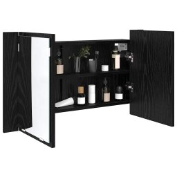 vidaXL Badkamer spiegelkast Zwart Eiken 80 x 12 x 45 cm Bewerkt hout