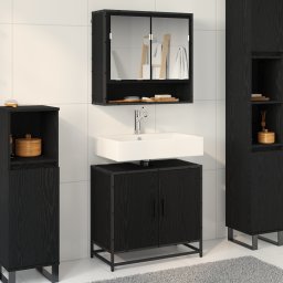 vidaXL Badkamermeubelset 2 st Zwart Eiken 65 x 33 x 60 cm Bewerkt hout