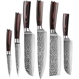 Messenset - 6 delig - Koksmes - Japans Design - Mes - Hammered RVS - Met Luxe Geschenkdoos