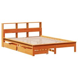 vidaXL Bed met boekenkast zonder matras grenenhout wasbruin 120x190 cm