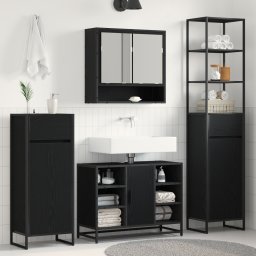 vidaXL Badkamer Kast Zwart Eiken 40 x 30 x 100 cm Bewerkt hout