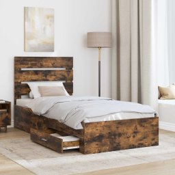 vidaXL Bedframe Gerookt Eiken en Zilver 75 x 190 cm Bewerkt hout